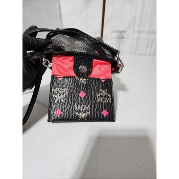 Authentic MCM Leather Color Splash Logo Mini Crossbody Bag Black - Picture 10 of 15